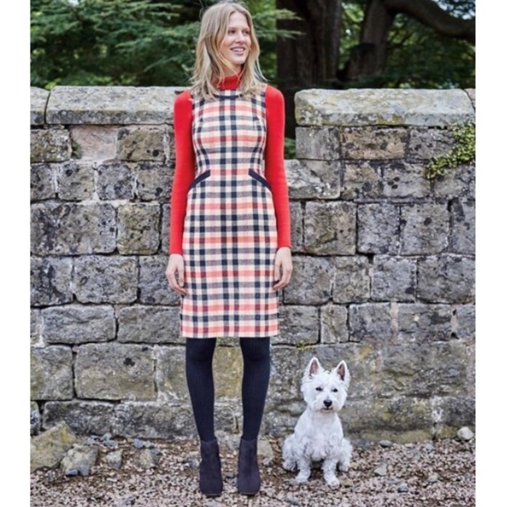 Boden British Tweed Mallalieus 100% Wool Plaid Sheath Dress 12L